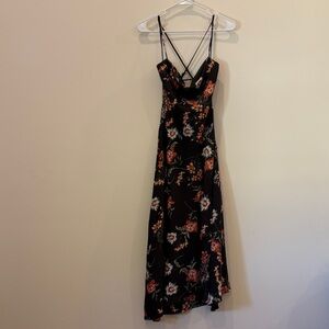ASTR Cowl Satin Dress - Floral Black Dress
